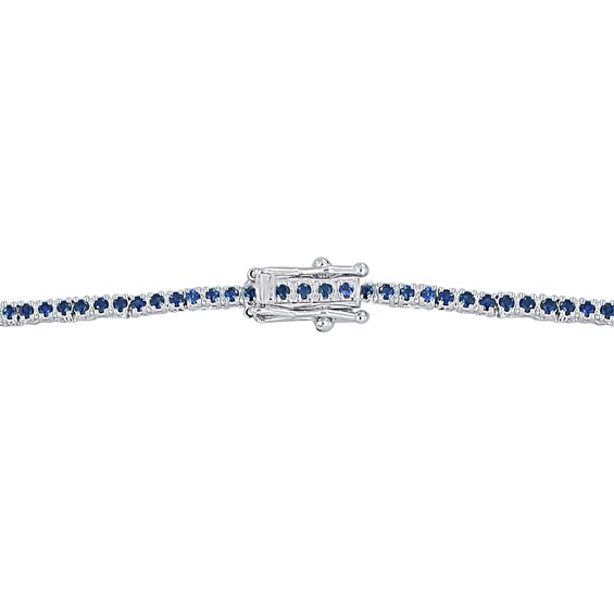 Blue Lab-Created Sapphire and 3/4 CT. T.w. Diamond Station Line Necklace in 10K White Gold - 16"