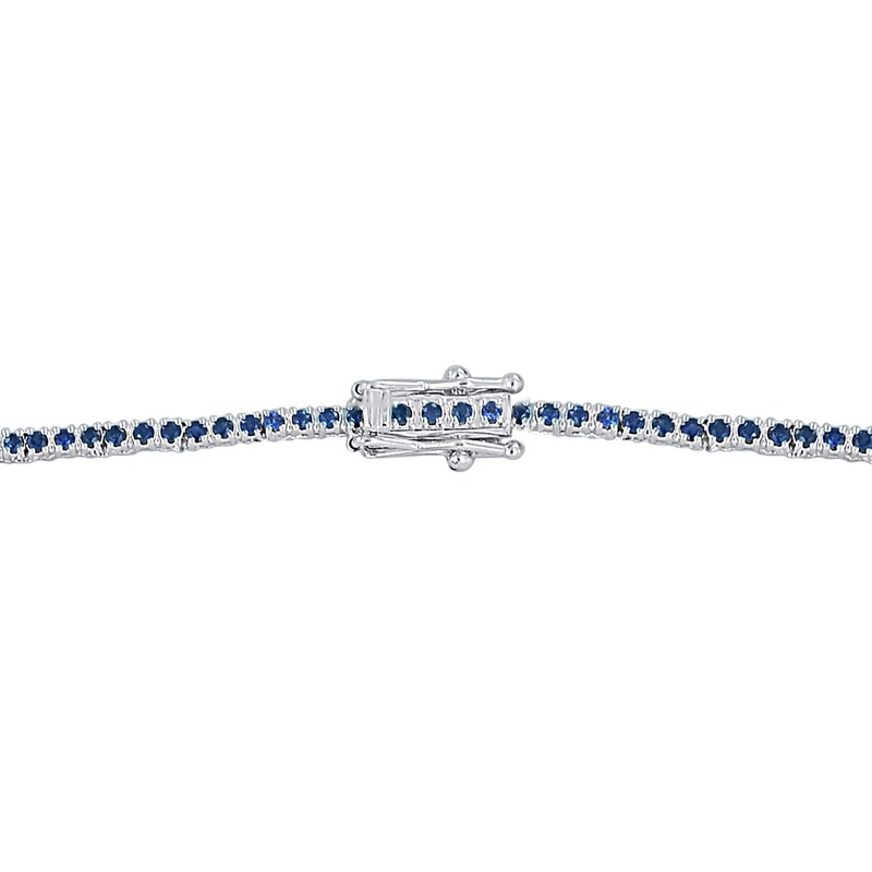 Main Image 3 of Blue Lab-Created Sapphire and 3/4 CT. T.W. Diamond Station Line Necklace in 10K White Gold - 16"
