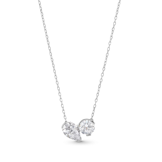 2 CT. T.w. Pear-Shaped and Round Certified Lab-Grown Diamond Toi et Moi Necklace in 14K White Gold (F/Vs2)