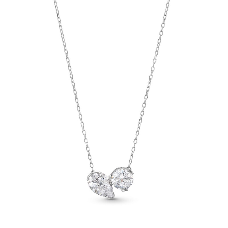 Main Image 1 of 2 CT. T.W. Pear-Shaped and Round Certified Lab-Grown Diamond Toi et Moi Necklace in 14K White Gold (F/VS2)