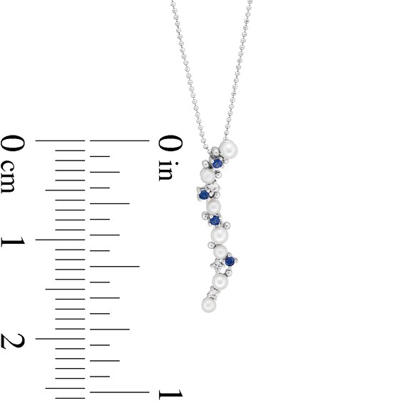 Journey Freshwater Cultured Pearl, Blue and White Lab-Created Sapphire Curved Drop Pendant in Sterling Silver