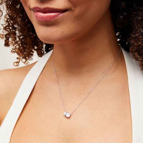 2 CT. T.w. Heart-Shaped and Emerald-Cut Certified Lab-Grown Diamond Toi et Moi Necklace in 14K White Gold (F/Vs2)
