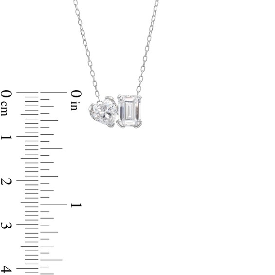 2 CT. T.w. Heart-Shaped and Emerald-Cut Certified Lab-Grown Diamond Toi et Moi Necklace in 14K White Gold (F/Vs2)