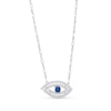 Thumbnail Image 0 of 4.0mm Blue and White Lab-Created Sapphire Swirl Evil Eye Necklace in Sterling Silver