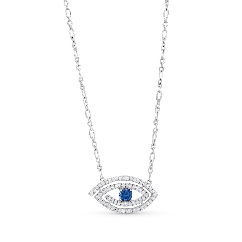 4.0mm Blue and White Lab-Created Sapphire Swirl Evil Eye Necklace in Sterling Silver