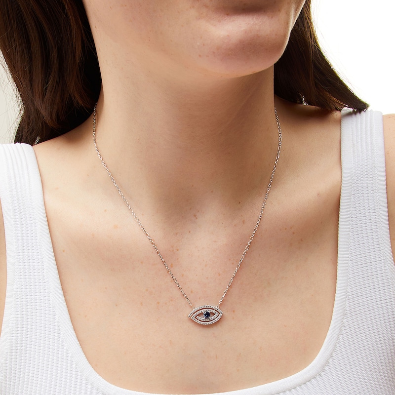 4.0mm Blue and White Lab-Created Sapphire Swirl Evil Eye Necklace in Sterling Silver