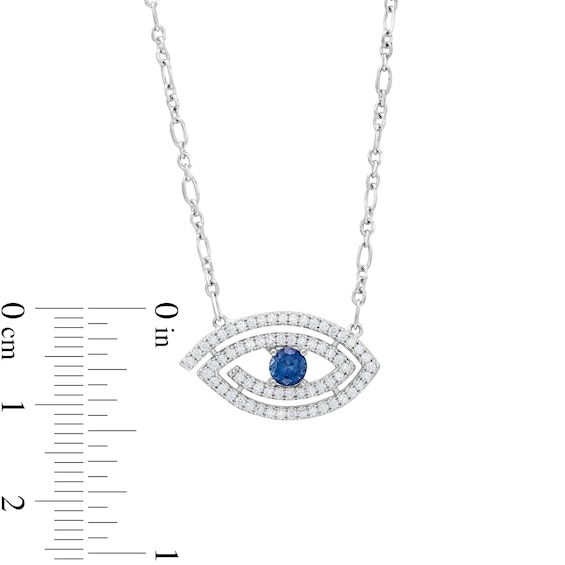 4.0mm Blue and White Lab-Created Sapphire Swirl Evil Eye Necklace in Sterling Silver