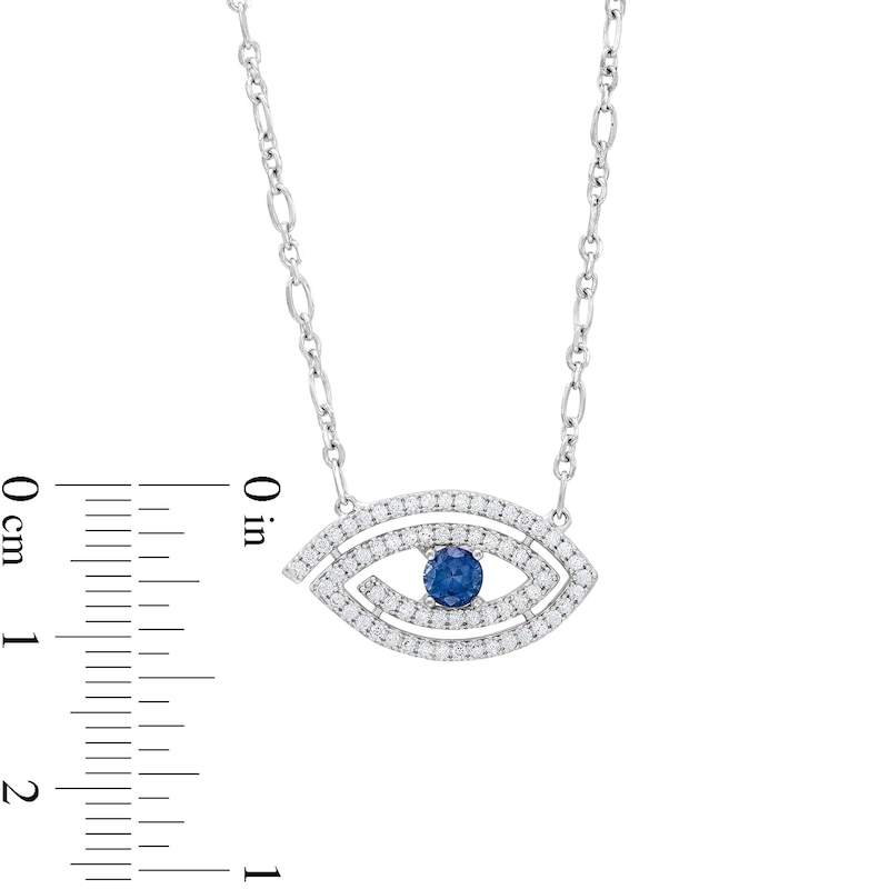 4.0mm Blue and White Lab-Created Sapphire Swirl Evil Eye Necklace in Sterling Silver