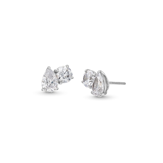 2 CT. T.w. Pear-Shaped and Round Certified Lab-Grown Diamond Toi et Moi Stud Earrings in 14K White Gold (F/Vs2)