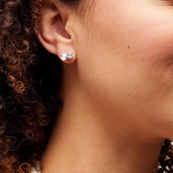 2 CT. T.w. Pear-Shaped and Round Certified Lab-Grown Diamond Toi et Moi Stud Earrings in 14K White Gold (F/Vs2)
