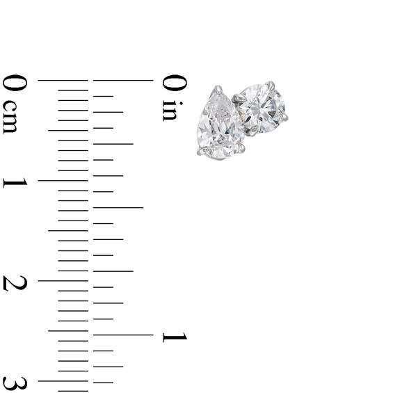 2 CT. T.w. Pear-Shaped and Round Certified Lab-Grown Diamond Toi et Moi Stud Earrings in 14K White Gold (F/Vs2)