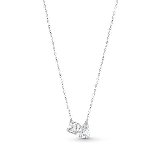 2 CT. T.w. Pear-Shaped and Asscher-Cut Certified Lab-Grown Diamond Toi et Moi Necklace in 14K White Gold (F/Vs2)