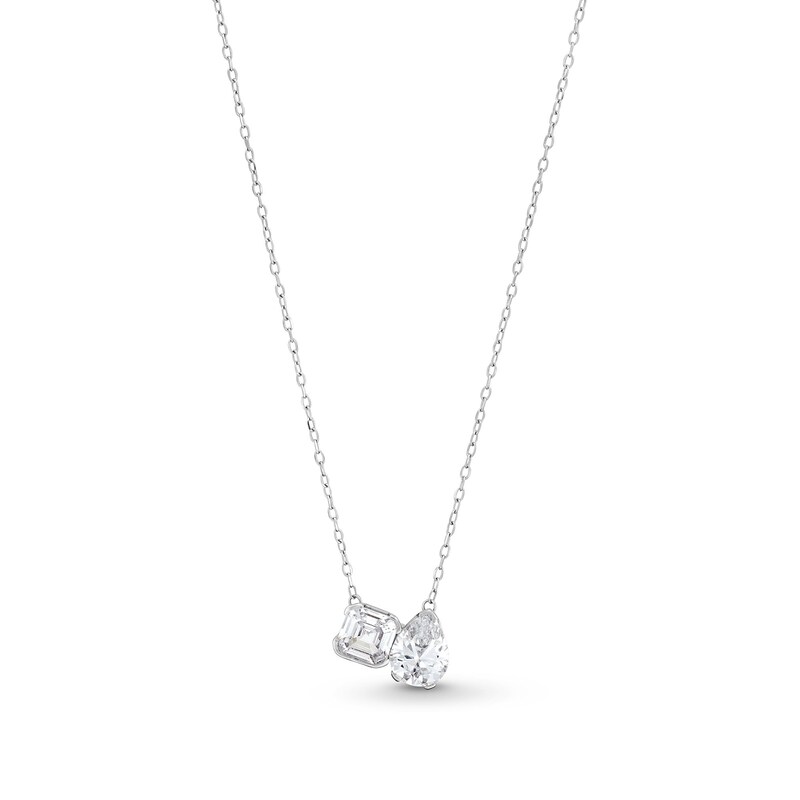 Main Image 1 of 2 CT. T.W. Pear-Shaped and Asscher-Cut Certified Lab-Grown Diamond Toi et Moi Necklace in 14K White Gold (F/VS2)