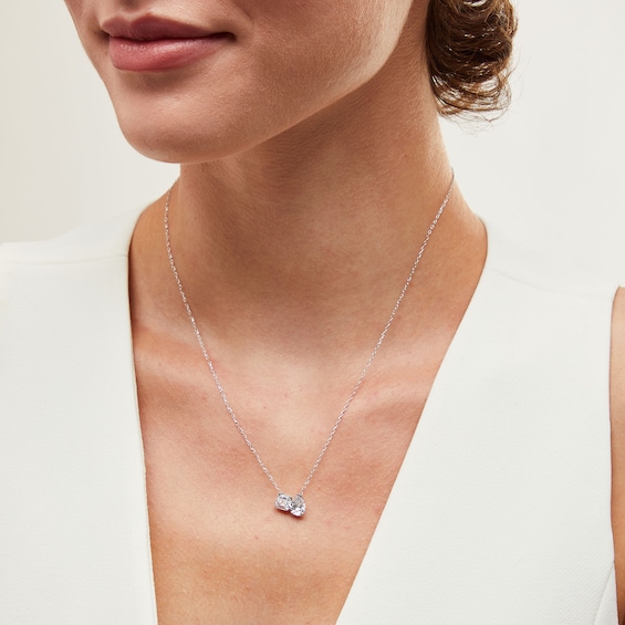 2 CT. T.w. Pear-Shaped and Asscher-Cut Certified Lab-Grown Diamond Toi et Moi Necklace in 14K White Gold (F/Vs2)
