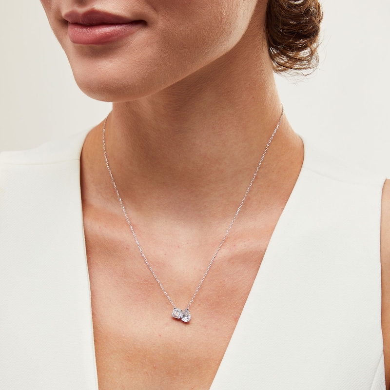 Main Image 2 of 2 CT. T.W. Pear-Shaped and Asscher-Cut Certified Lab-Grown Diamond Toi et Moi Necklace in 14K White Gold (F/VS2)