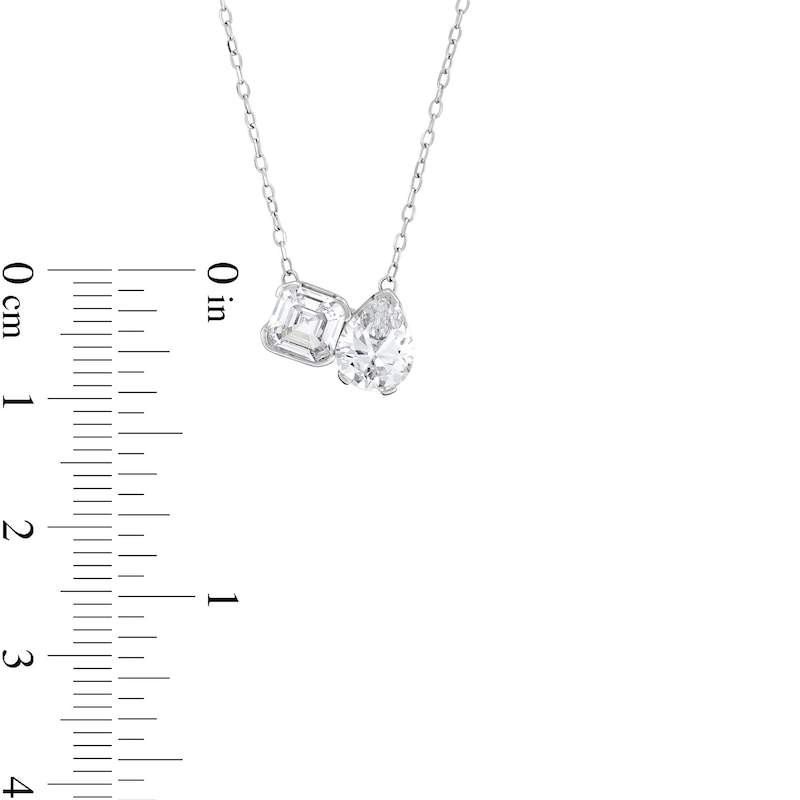 Main Image 4 of 2 CT. T.W. Pear-Shaped and Asscher-Cut Certified Lab-Grown Diamond Toi et Moi Necklace in 14K White Gold (F/VS2)