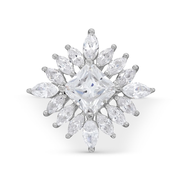 Princess and Marquise-Cut White Lab-Created Sapphire Starburst Frame Ring in Sterling Silver