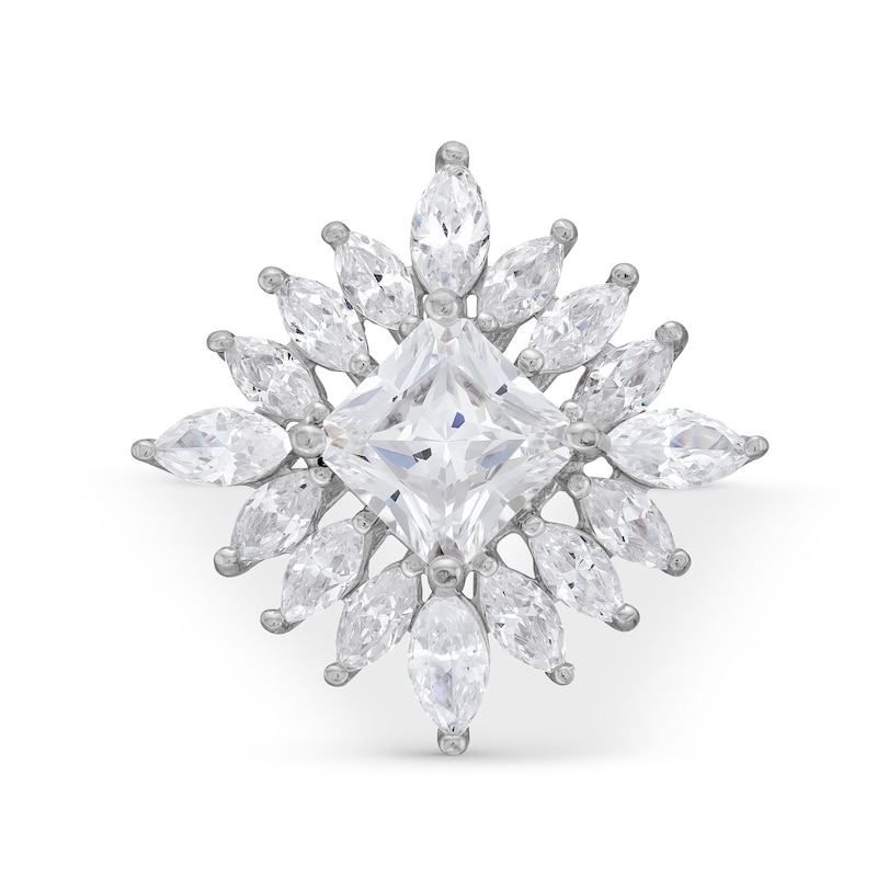 Princess and Marquise-Cut White Lab-Created Sapphire Starburst Frame Ring in Sterling Silver