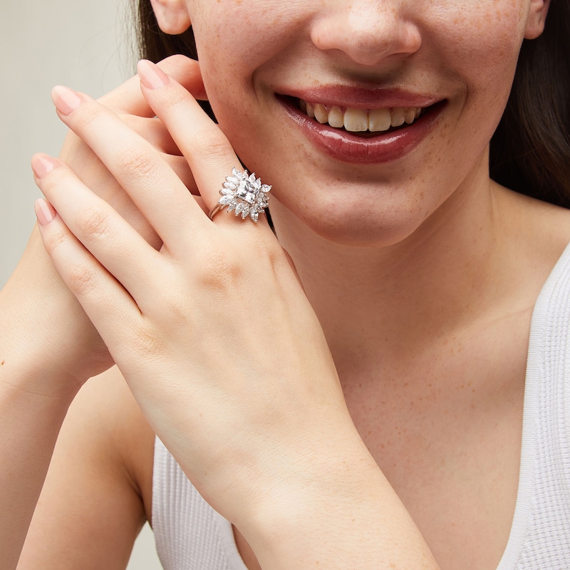 Princess and Marquise-Cut White Lab-Created Sapphire Starburst Frame Ring in Sterling Silver