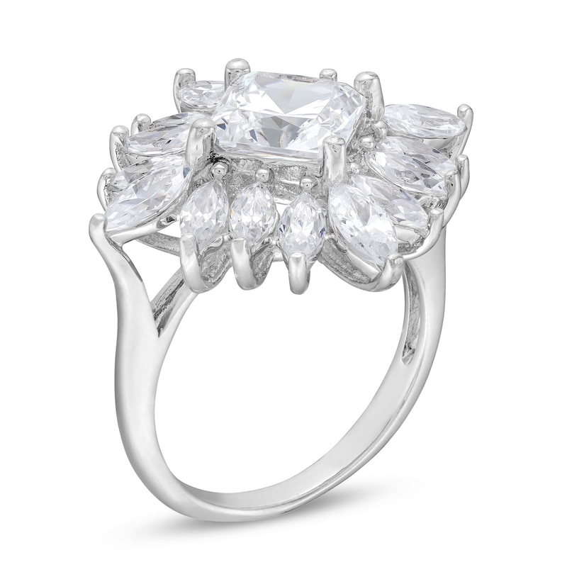 Princess and Marquise-Cut White Lab-Created Sapphire Starburst Frame Ring in Sterling Silver