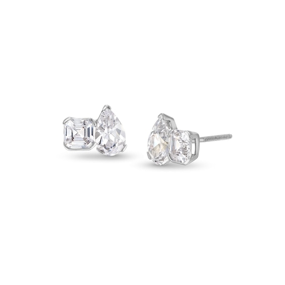 2 CT. T.w. Pear and Asscher-Cut Certified Lab-Grown Diamond Toi et Moi Stud Earrings in 14K White Gold (F/Vs2)