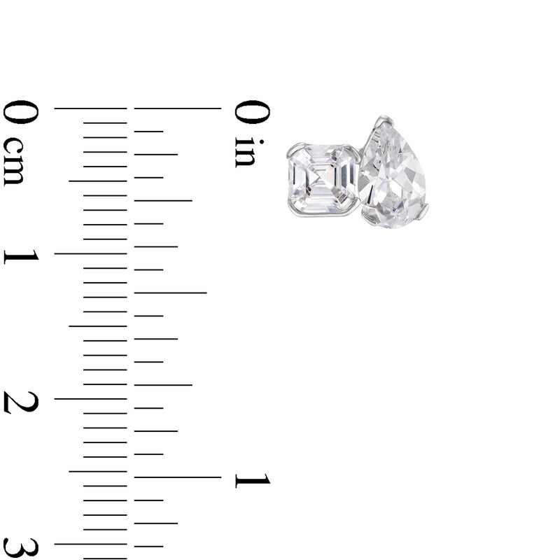 Main Image 3 of 2 CT. T.W. Pear and Asscher-Cut Certified Lab-Grown Diamond Toi et Moi Stud Earrings in 14K White Gold (F/VS2)