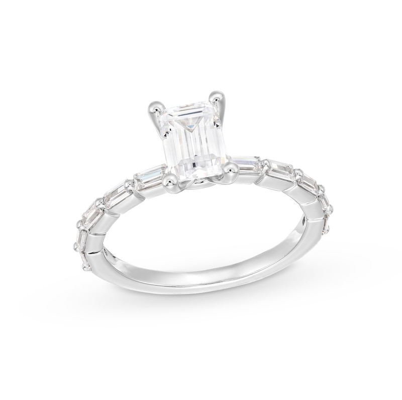 Main Image 1 of 1-1/2 CT. T.W. Certified Emerald-Cut Lab-Grown Diamond Engagement Ring in 14K White Gold (F/VS2)