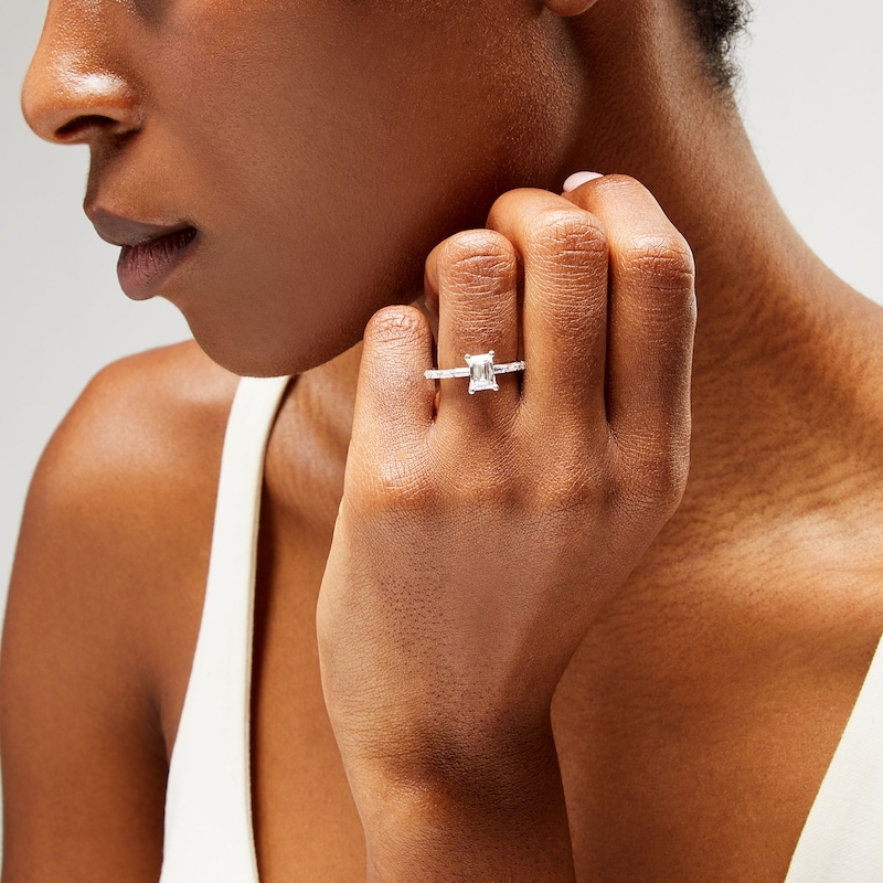 Main Image 2 of 1-1/2 CT. T.W. Certified Emerald-Cut Lab-Grown Diamond Engagement Ring in 14K White Gold (F/VS2)