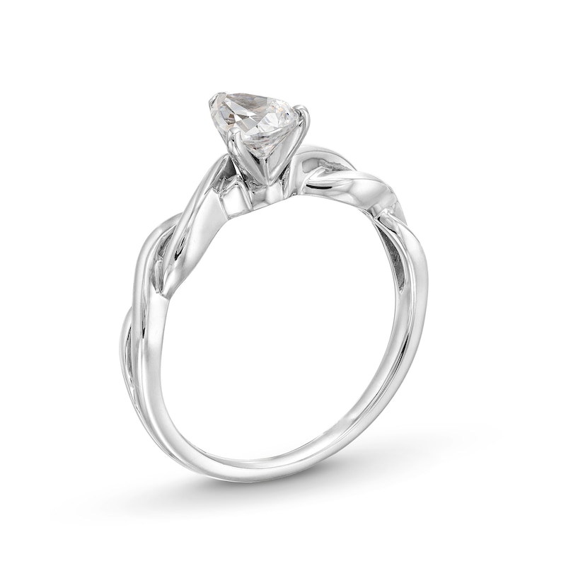 Main Image 3 of 1/2 CT. Pear-Shaped Diamond Solitaire Twist Shank Ring in 14K White Gold