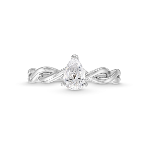 1/2 CT. Pear-Shaped Diamond Solitaire Twist Shank Ring in 14K White Gold