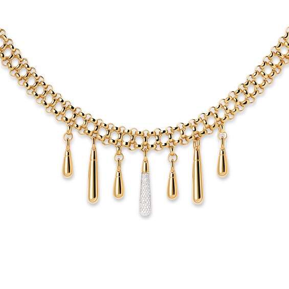PDPAOLAâ¢ at Zales ICONS Cubic Zirconia Teardrop Dangle Choker Necklace in Sterling Silver with 18K Gold Plate - 15"