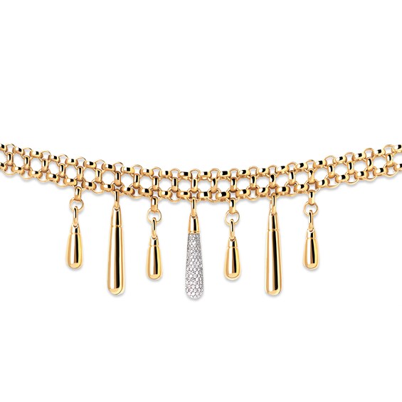 PDPAOLAâ¢ at Zales ICONS Cubic Zirconia Teardrop Dangle Choker Necklace in Sterling Silver with 18K Gold Plate - 15"