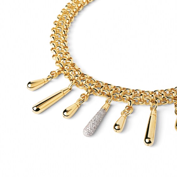 PDPAOLAâ¢ at Zales ICONS Cubic Zirconia Teardrop Dangle Choker Necklace in Sterling Silver with 18K Gold Plate - 15"