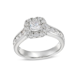 1-1/2 CT. T.W. Princess-Cut Diamond Cushion Frame Channel-Set Shank Engagement Ring in 14K White Gold