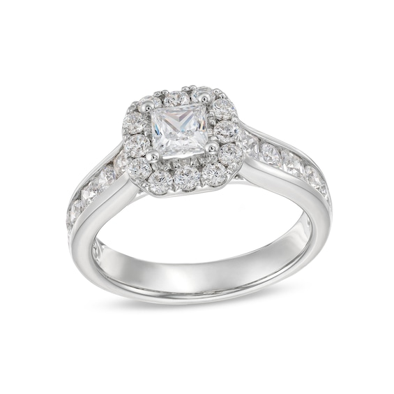 1-1/2 CT. T.w. Princess-Cut Diamond Cushion Frame Channel-Set Shank Engagement Ring in 14K White Gold