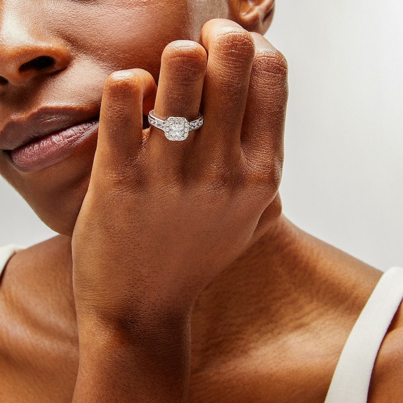 Main Image 2 of 1-1/2 CT. T.W. Princess-Cut Diamond Cushion Frame Channel-Set Shank Engagement Ring in 14K White Gold