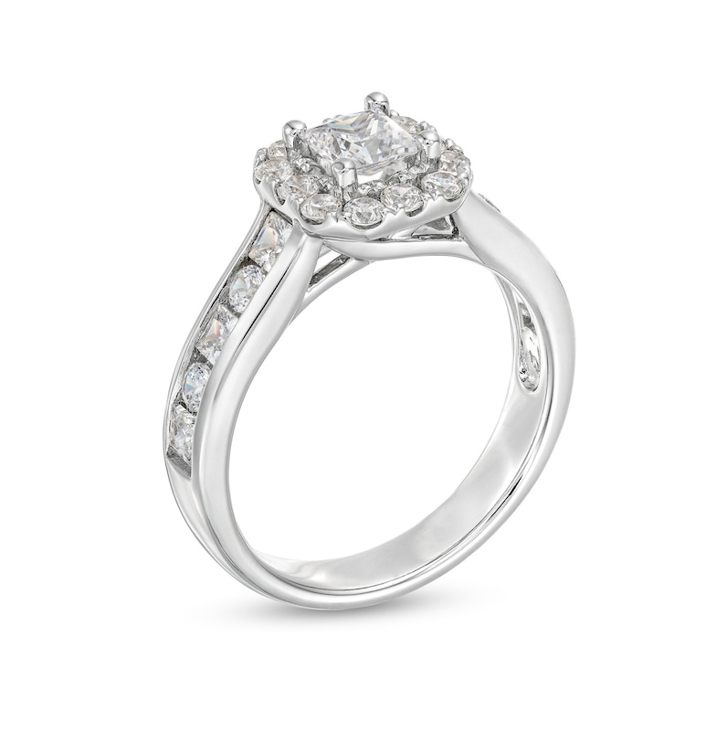 Main Image 3 of 1-1/2 CT. T.W. Princess-Cut Diamond Cushion Frame Channel-Set Shank Engagement Ring in 14K White Gold