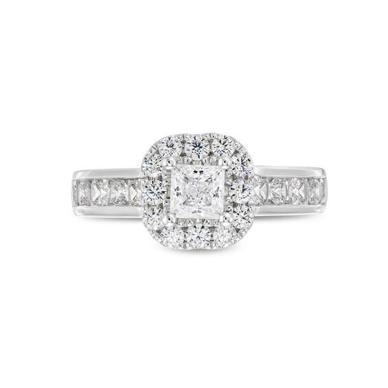 1-1/2 CT. T.w. Princess-Cut Diamond Cushion Frame Channel-Set Shank Engagement Ring in 14K White Gold