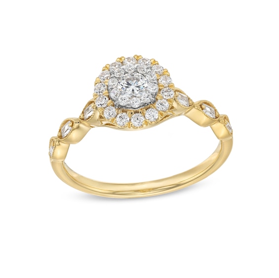 1/2 CT. T.w. Diamond Double-Frame Vintage-Style Engagement Ring in 10K Gold