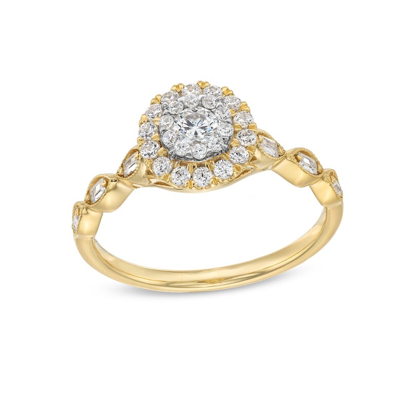 Main Image 1 of 1/2 CT. T.W. Diamond Double-Frame Vintage-Style Engagement Ring in 10K Gold