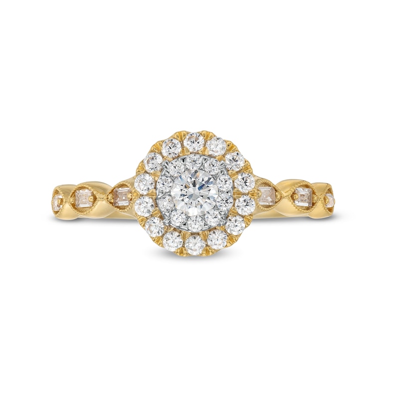 Main Image 4 of 1/2 CT. T.W. Diamond Double-Frame Vintage-Style Engagement Ring in 10K Gold