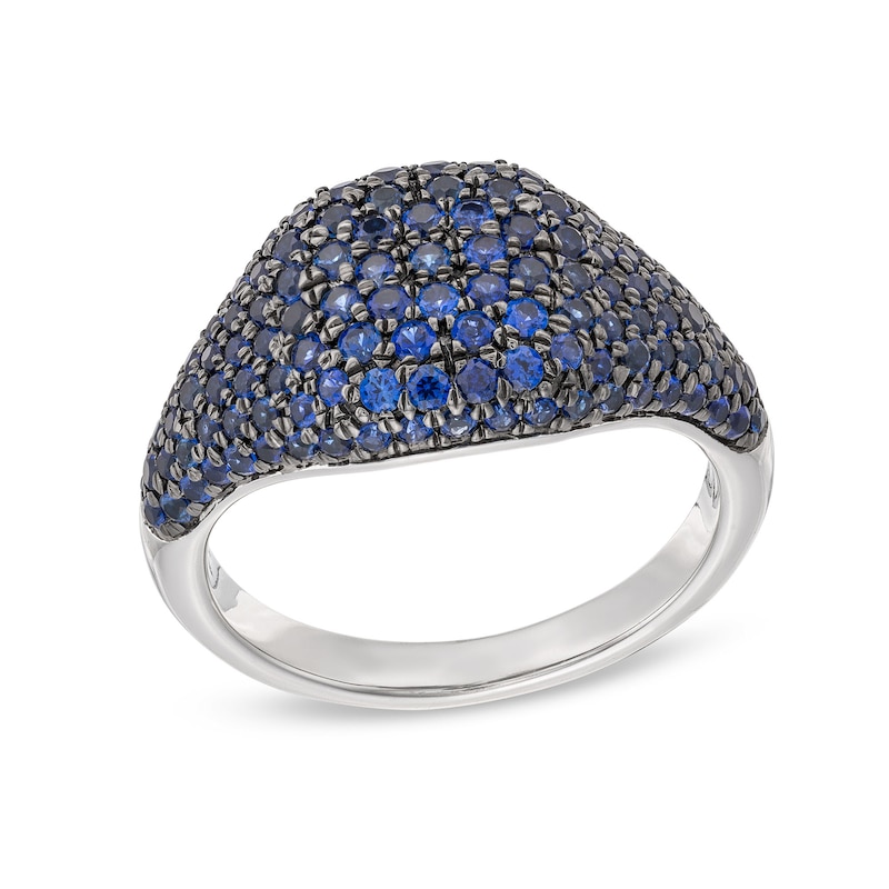Main Image 1 of Blue Lab-Created Sapphire Signet Ring in Sterling Silver and Black Rhodium Plate