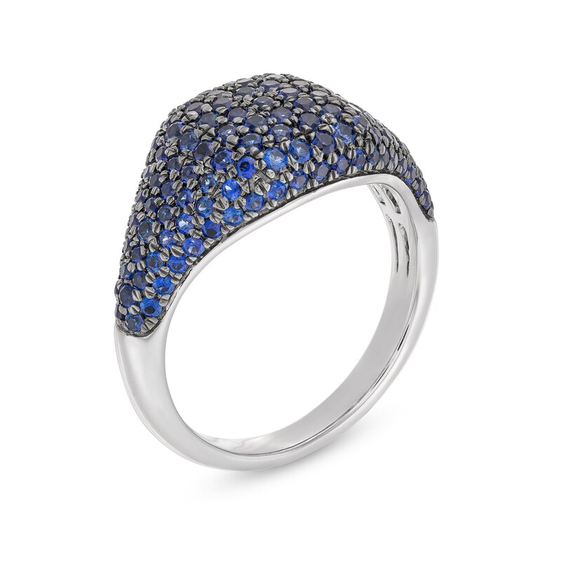 Main Image 3 of Blue Lab-Created Sapphire Signet Ring in Sterling Silver and Black Rhodium Plate