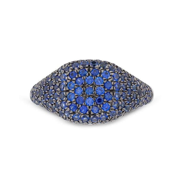 Main Image 4 of Blue Lab-Created Sapphire Signet Ring in Sterling Silver and Black Rhodium Plate