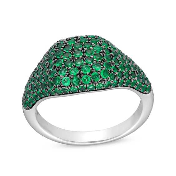 Lab-Created Emerald Signet Ring in Sterling Silver and Black Rhodium Plate