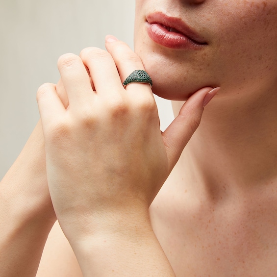 Lab-Created Emerald Signet Ring in Sterling Silver and Black Rhodium Plate
