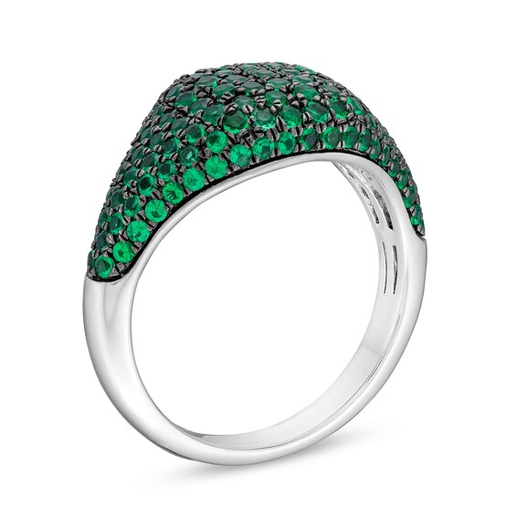 Lab-Created Emerald Signet Ring in Sterling Silver and Black Rhodium Plate
