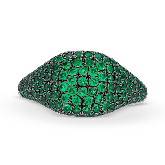 Lab-Created Emerald Signet Ring in Sterling Silver and Black Rhodium Plate