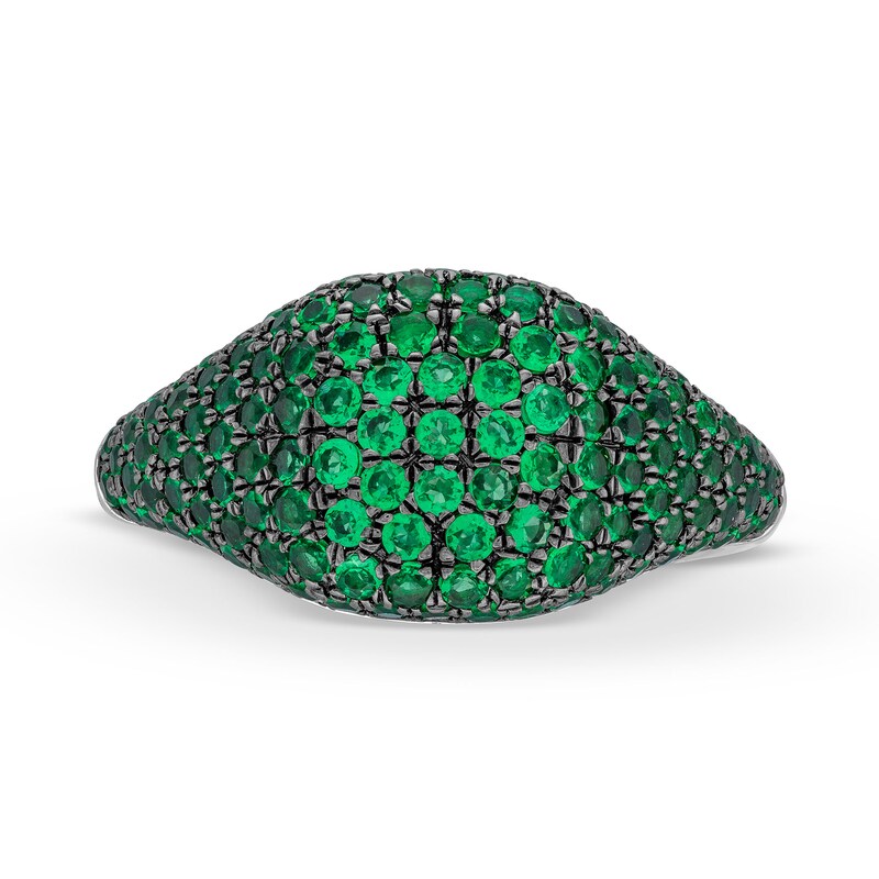 Main Image 4 of Lab-Created Emerald Signet Ring in Sterling Silver and Black Rhodium Plate