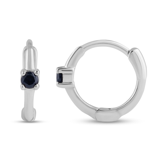 Blue Sapphire Solitaire Hoop Earrings in 10K White Gold